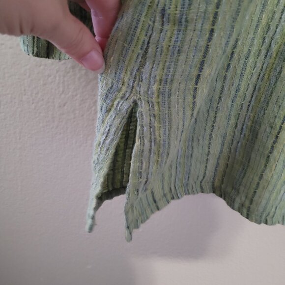 Flax Shirt Womens S Green Striped V-Neck Button Front Lagenlook Shacket Beach - Picture 8 of 11